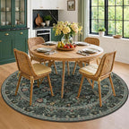 8ft Round Rug for Living Room, Dark Green Vintage Botanical Floral Large Circle - Image 3
