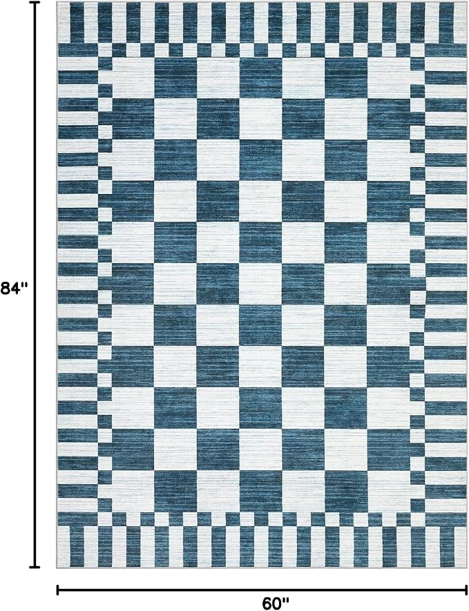 GarveeHome Blue and White Checkered Rug 5×7 Area Rugs - Image 2