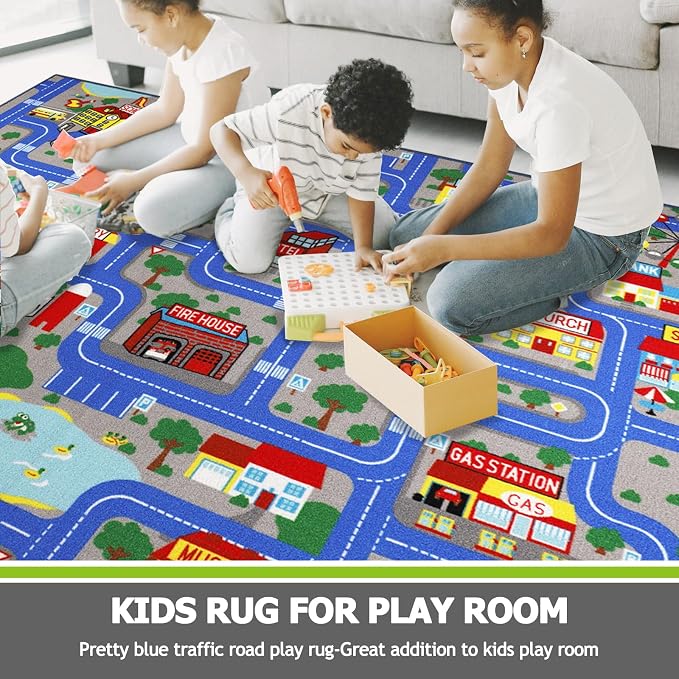 Capslpad Blue Car Road Kid Rug Carpet Playmat - Image 6
