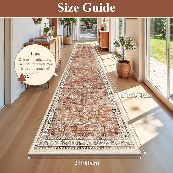 Yamaziot Washable Runner Rug 2x10 – Non Slip Boho Floral Hallway Runner Rug - Image 2