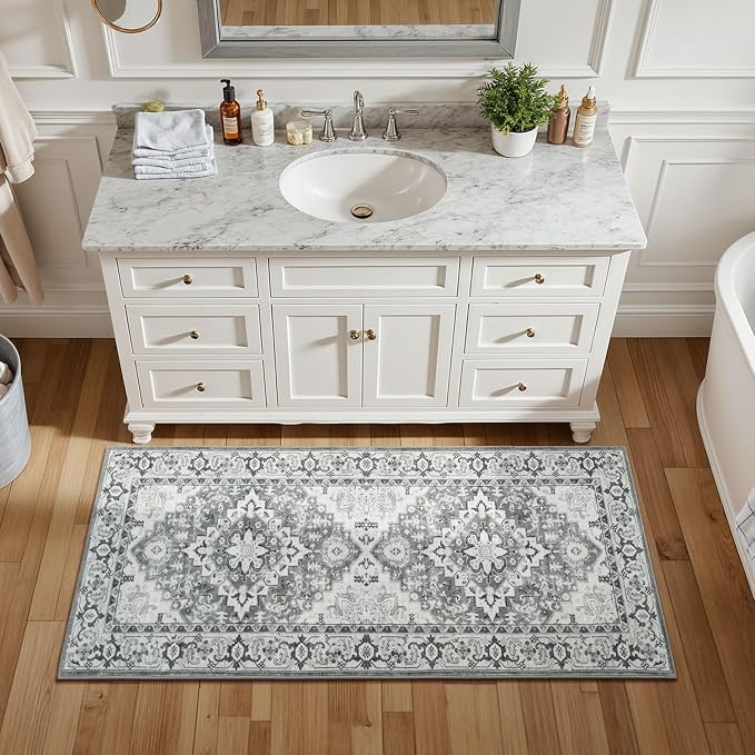 Lessymo 2 x 4 Entryway Rug, Machine Washable Area Rugs Boho Faux Wool Low Pile - Image 2