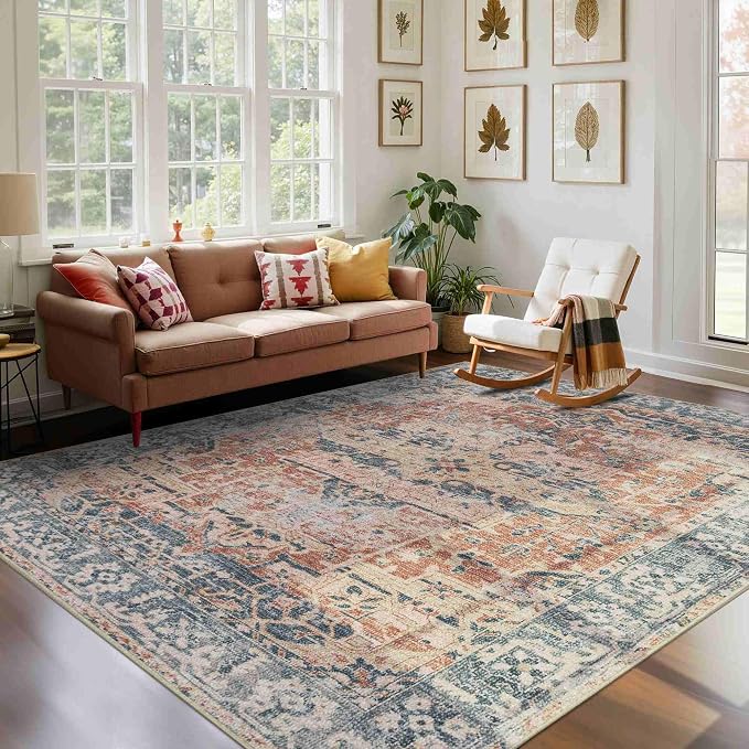 Rugxara Orange 5x7 Area Rugs for Living Room Bedroom, Washable Rug, Coral by Rugxara