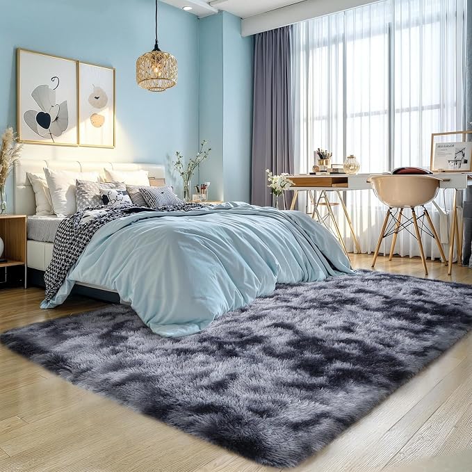 KICHOWUA Thick Area Rug Dark Grey Fluffy Shag 6x9 - Image 9