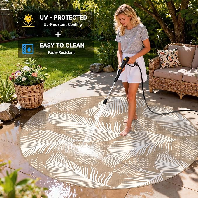 Pauwer Waterproof Outdoor Rug 8ft, Reversible Plastic Straw Patio Camping Rug - Image 4