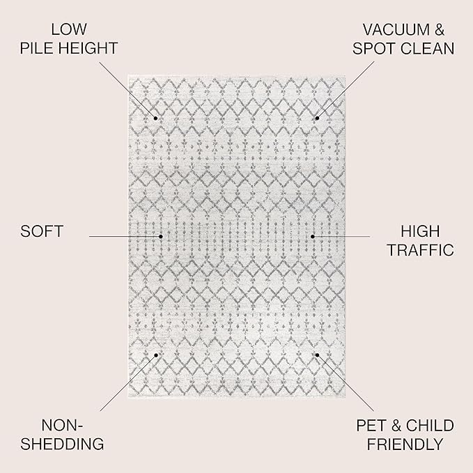 JONATHAN Y Boho Vintage Diamond Cream/Gray Indoor Area Rug 10X14 ft, Moroccan - Image 2