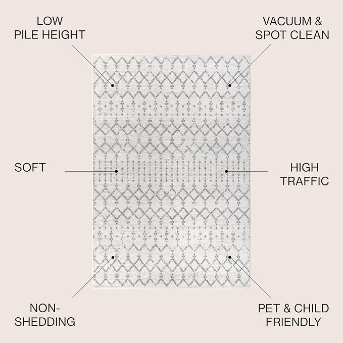 JONATHAN Y Boho Vintage Diamond Cream/Gray Square Area Rug 5X5 ft, Moroccan Hype - Image 2
