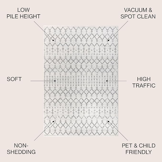 JONATHAN Y Boho Vintage Diamond Cream/Gray Indoor Area Rug 3X5 ft, Moroccan Hype - Image 2