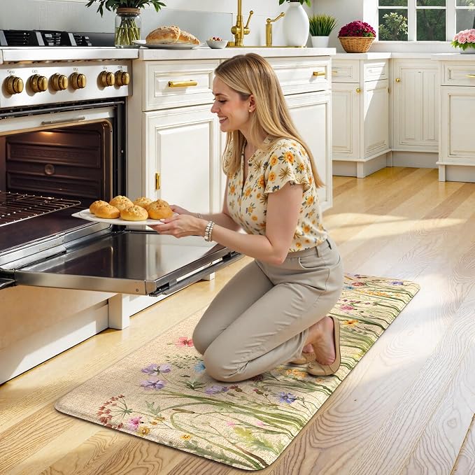KIMODE Kitchen Mats for Floor Anti Fatigue, Boho Flower Kitchen Rug, Cushioned - Image 7