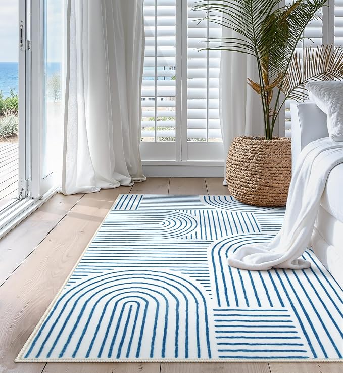 Lahome Abstract Washable Rugs, 4x6 Blue Rug - Image 4