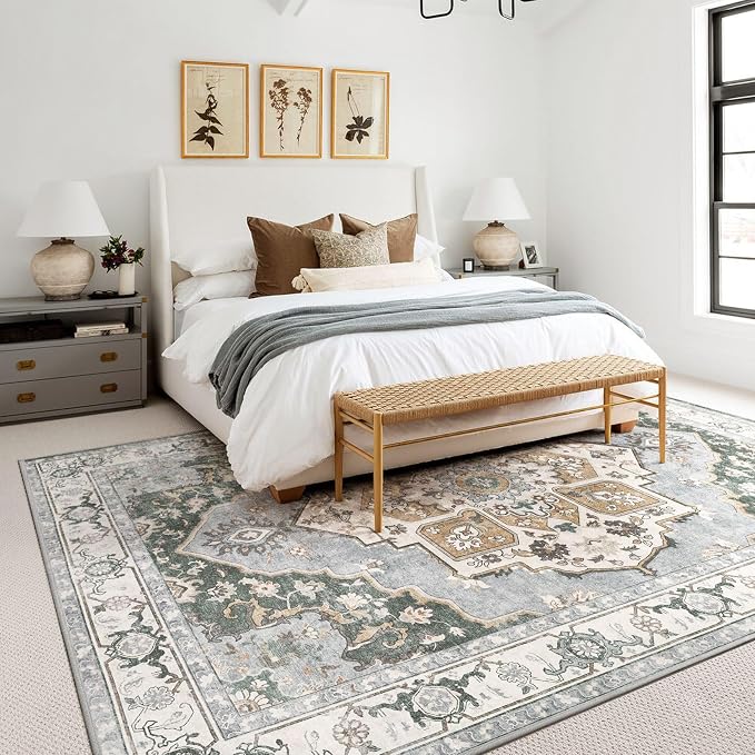 10x12 Washable Area Rug: Vintage Neutral Soft Non Slip Thin Large Floor Carpet - Image 4
