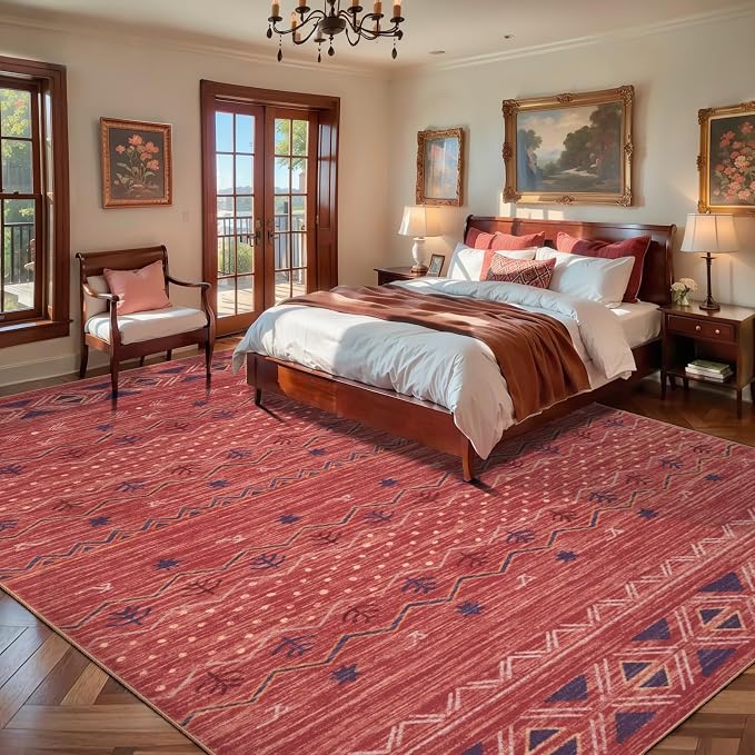 SERISSA 9x12 Area Rugs for Living Room, Washable Non-Slip Red 0chre Boho Rug - Image 2