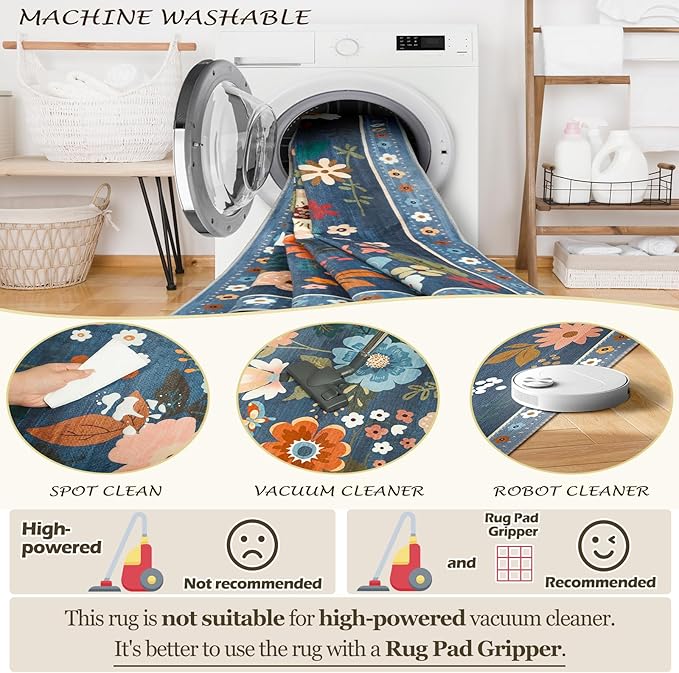RELEANY Floral 4ft Area Rugs Washable Print Boho Cute Carpet Non Slip Flower - Image 4