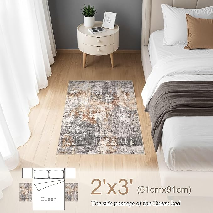 DMOYEST 2x3 Entryway Area Rug: Washable Neutral Modern Abstract Small Rug - Image 2