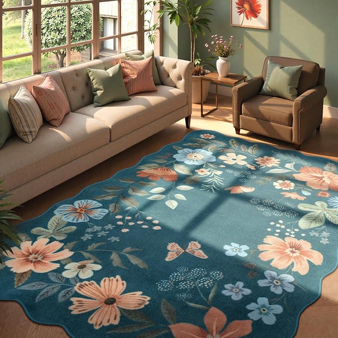 Lahome Floral Washable 6x9 Area Rugs, Soft Bedroom Rug by Lahome