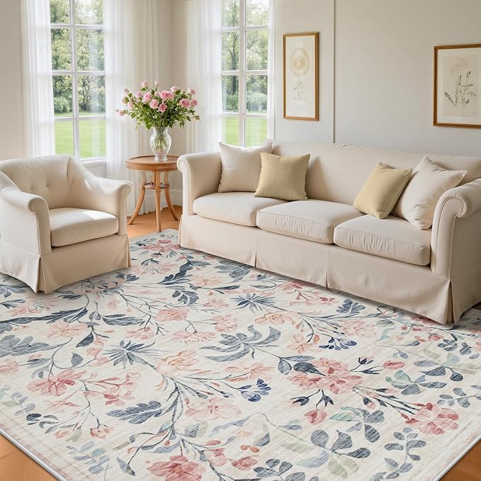 8x10 Area Rugs Washable Rug: Large Boho Living Room Rug Soft Non-Slip Low Pile - Image 2