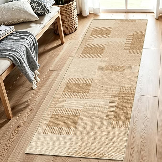 Faux Linen Washable Runner Rug: Water Absorbent Surface Non-Slip Rubber Bottom by WIEVEDENS