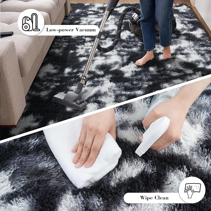 Fluffy Rug Shag Area Rug, Mottling Black 4x6 Area Rugs - Image 7