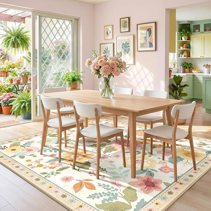 RELEANY Floral Square 8ft Area Rugs Washable Print Boho Cute Carpet Non Slip - Image 8