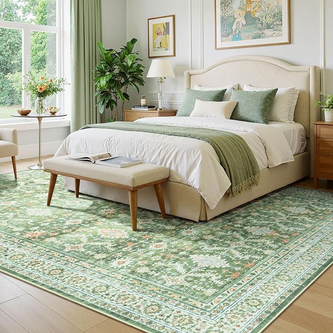 Lessymo Washable Area Rug for Living Room, 8x10 Light Green Large Rugs - Image 2