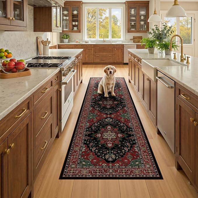 RELEANY Area Rugs Runner 2'6"x8' Washable Non-Slip, Floral Vintage Distress by RELEANY