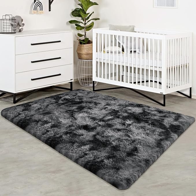 3x5 Dark Grey and Black Shaggy Rug - Image 7