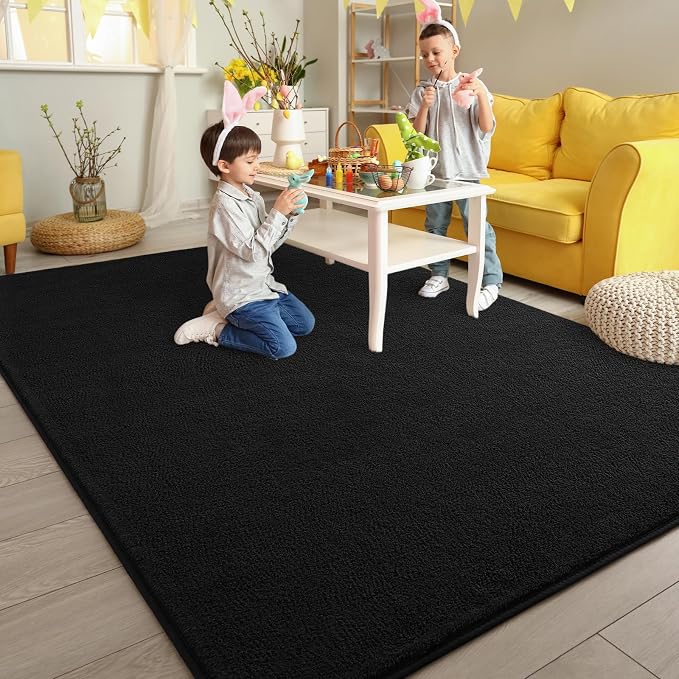 Pettop 6x9 ft Black Area Rugs for Bedroom Living Room, Washable Memory Foam - Image 5