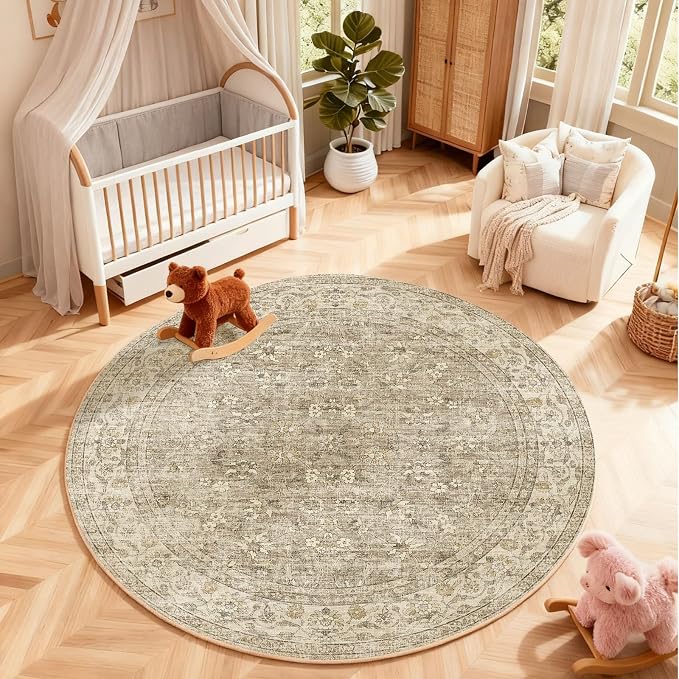 4x4 Round Bedroom Rug Washable: Living Room Rug Stain Resistant Non Slip Low - Image 4