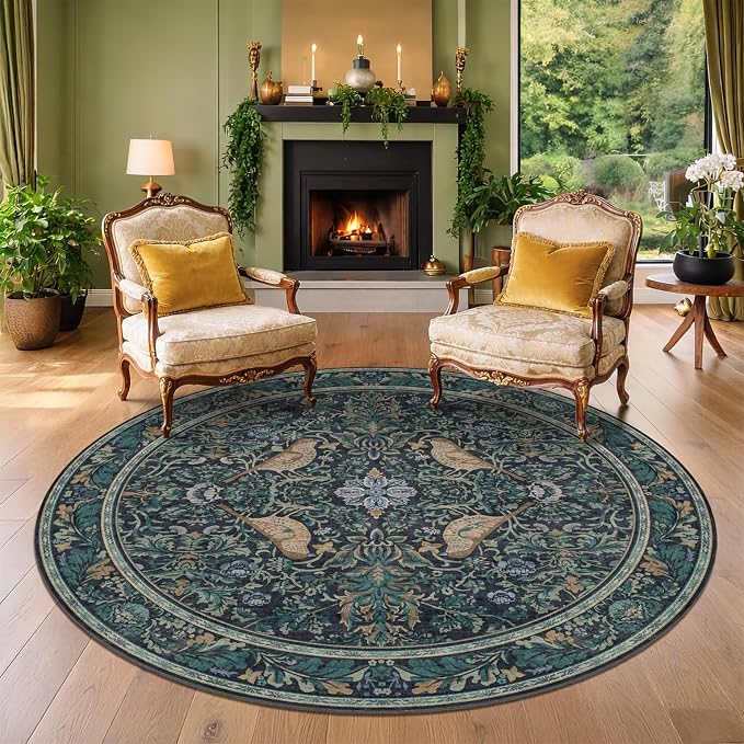 Washable Round Area Rug 6ft for Living Room, Soft Round Carpet Non-Slip by HazoHaus
