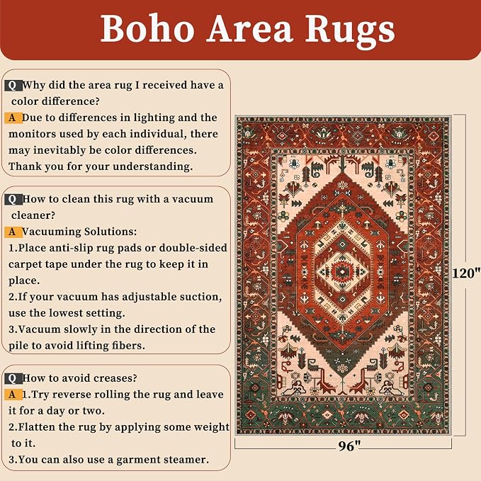 SERISSA Washable Rugs 8x10 Area Rugs, Large Non-Slip Boho Living Room Rug - Image 2