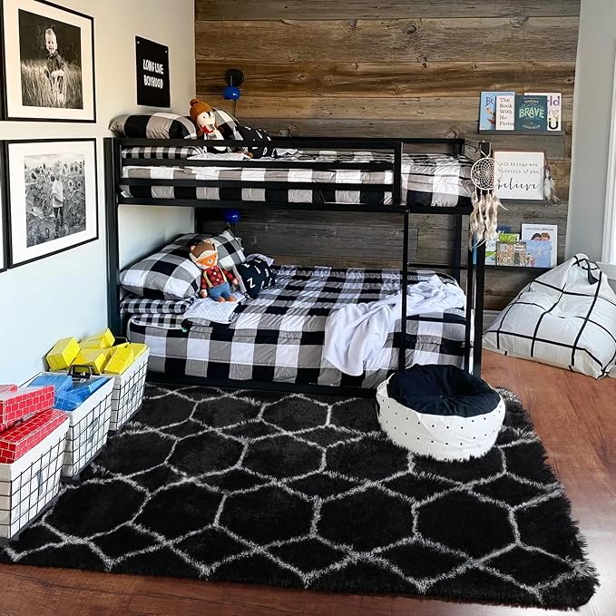 ONASAR Area Rugs for Bedroom Living Room, Fluffy 4x6 Black and White Rug - Image 8