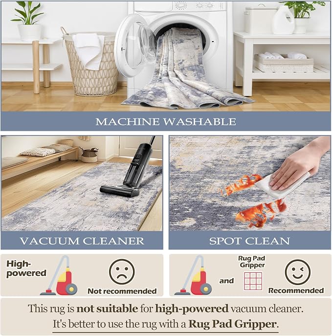 RELEANY Washable Area Rugs Square 8ft Non-Slip Modern Abstract Soft - Image 3