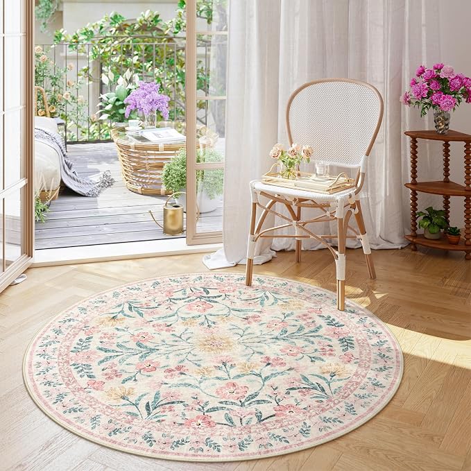 Wonnitar Washable Round Rugs 6ft, Boho Soft Ultra-Thin Circular Carpets by Wonnitar