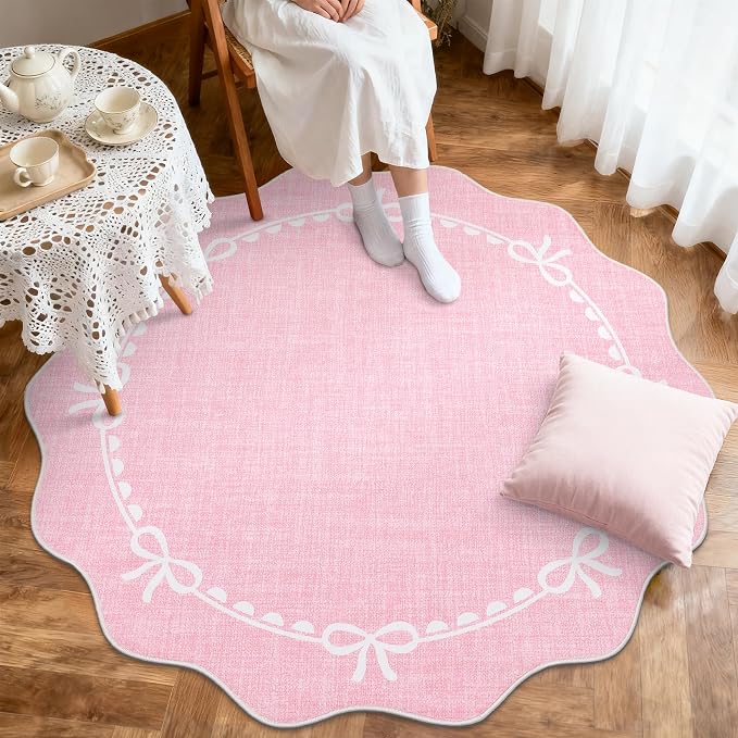 GarveeHome Scalloped Bow Rug for Living Room, 6ft Round Rugs Washable Solid - Image 3