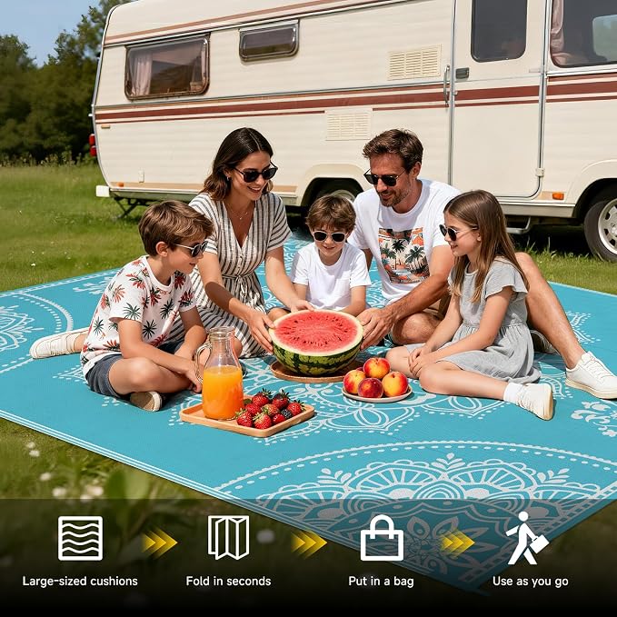 Pauwer Waterproof Outdoor Rug 8x10, Reversible Plastic Straw Patio Camping Rug - Image 5