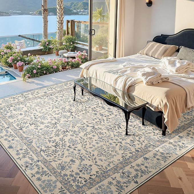 jinchan Zenith Floral 8x10 Area Rug Soft Low-Pile Living Room Rug Machine - Image 3