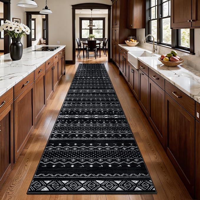 SERISSA Hallway Runner Rug, 2x14 Washable Non-Slip Black and White Runners - Image 2