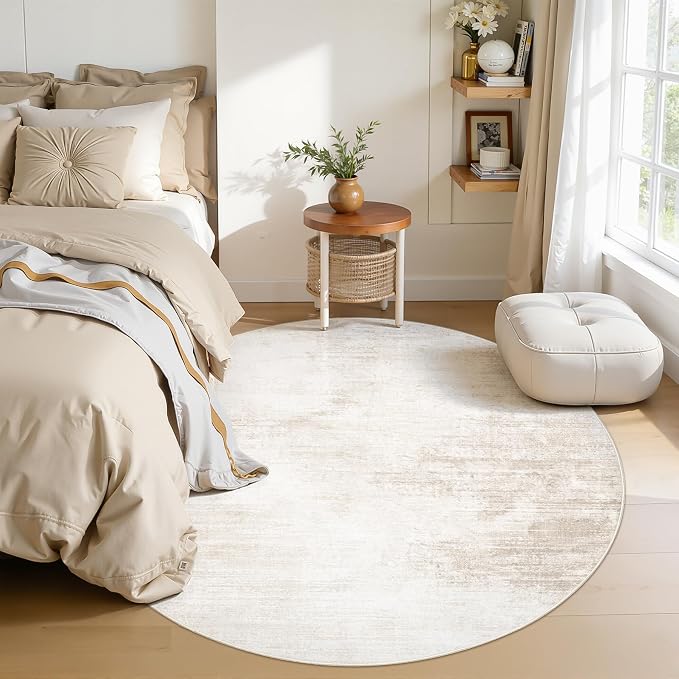 4ft Round Rug Living Room Area Rugs: Washable Modern Abstract Circle Rug Soft - Image 2