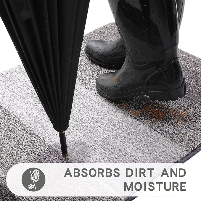 Kitinjoy Indoor Outdoor Door Mat, 59x36 Non-Slip Absorbent Dirt Trapper - Image 2