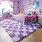 KICMOR Purple Rugs for Bedroom Living Room, Fluffy Soft Checkered 4x6 Area Rug - Image 3