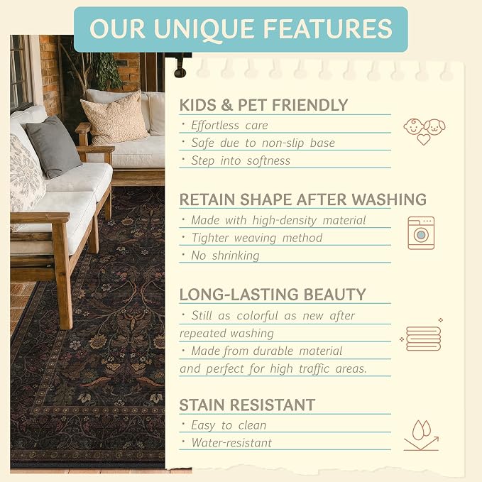 Washable 4x6 Brown Rugs for Living Room, Rustic Carpet for Office, Large - Image 5