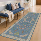 Vintage Blue Insect Hallway Runner Rug 3x8 Long, Non Slip Washable Carpet by HazoHaus