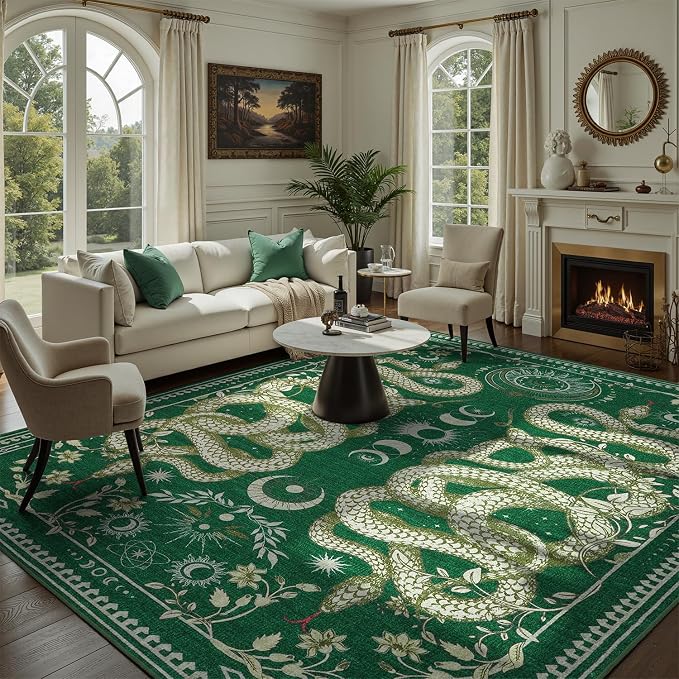 DCX Washable 8x10 Snake Rug, Soft Low Pile Carpet, Kid & Pet Friendly by DCXWashableRug