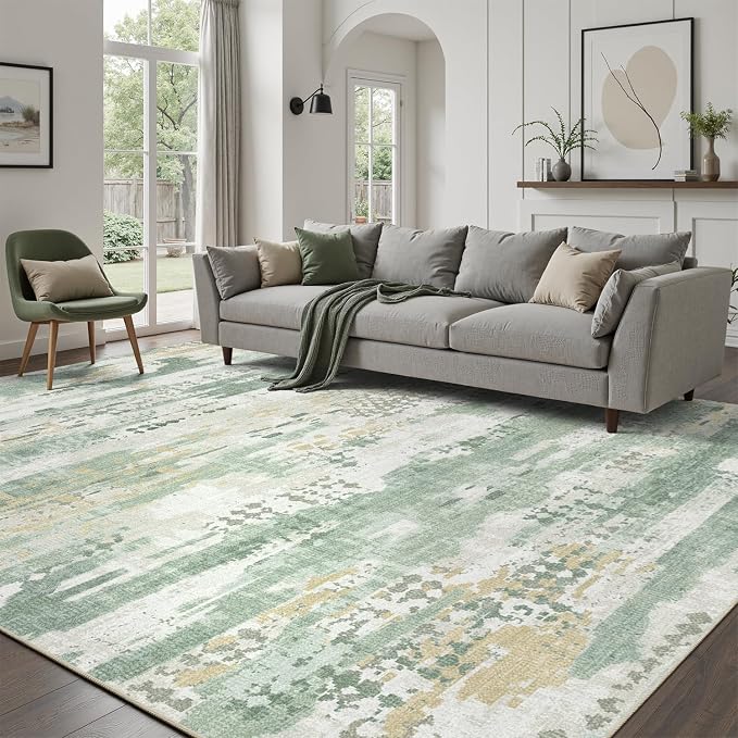 DCX Abstract Area Rug 8x10, Washable Sage Green Modern Rug - Image 5