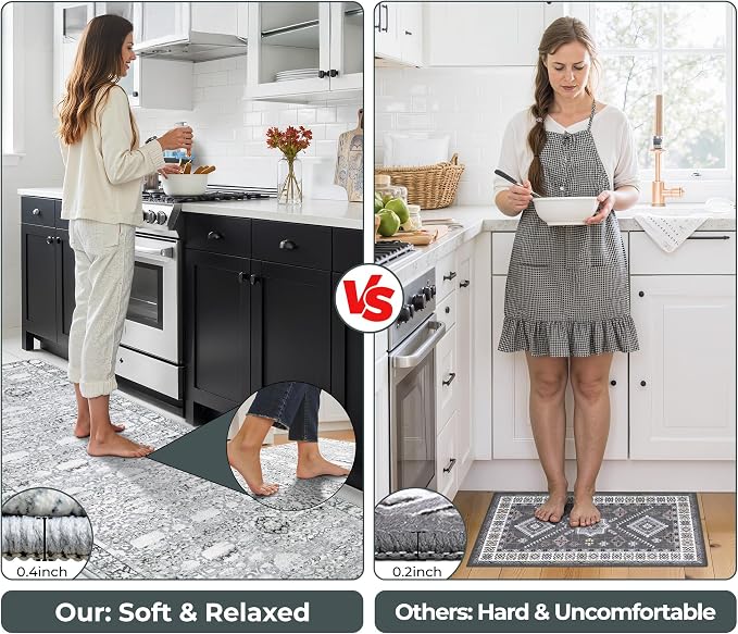GRANNY SAYS Boho Kitchen Rug Sets of 3, Non Slip Washable Faux Wool Kitchen Mats - Image 4