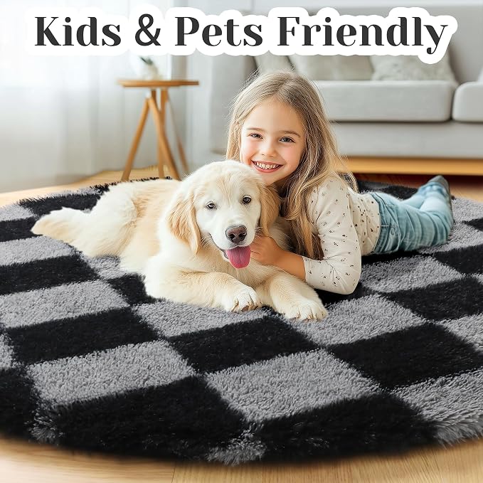KICMOR Round Rug 4ft for Bedroom, Soft Fluffy Circle Area Rug Cute Fuzzy Shag - Image 4