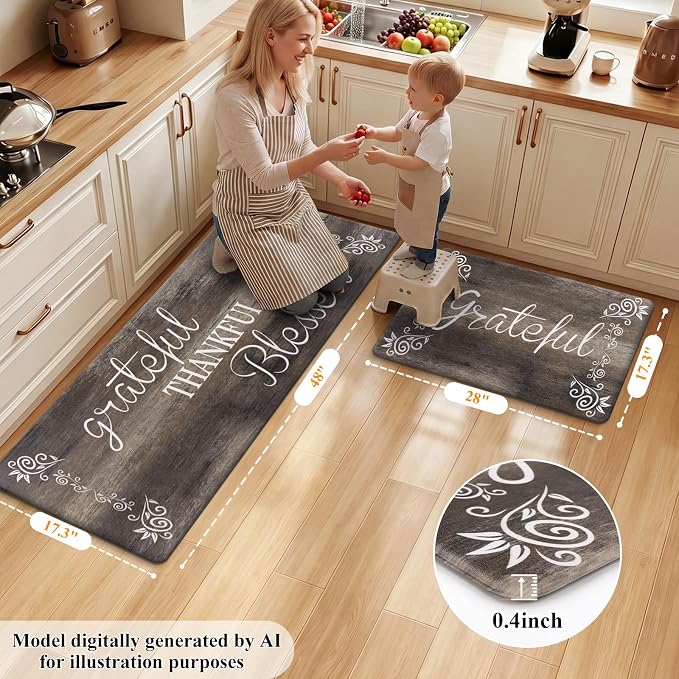 HEBE Anti Fatigue Kitchen Rugs Set of 2, Non Slip Cushioned Kitchen Mats - Image 2