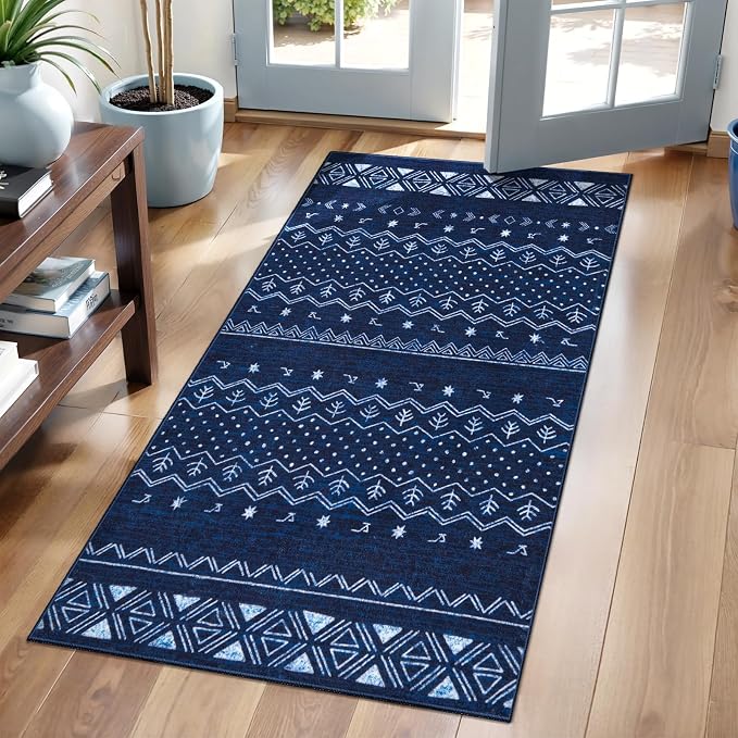 SERISSA 2x4 Rugs for Entryway, Washable Non-Slip Blue and White Small Runner Rug by SERISSAHomeDecorCollection