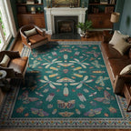 DCX 8x10 Washable Insect Rug, Vintage Gothic Deep Teal Rug by DCXWashableRug