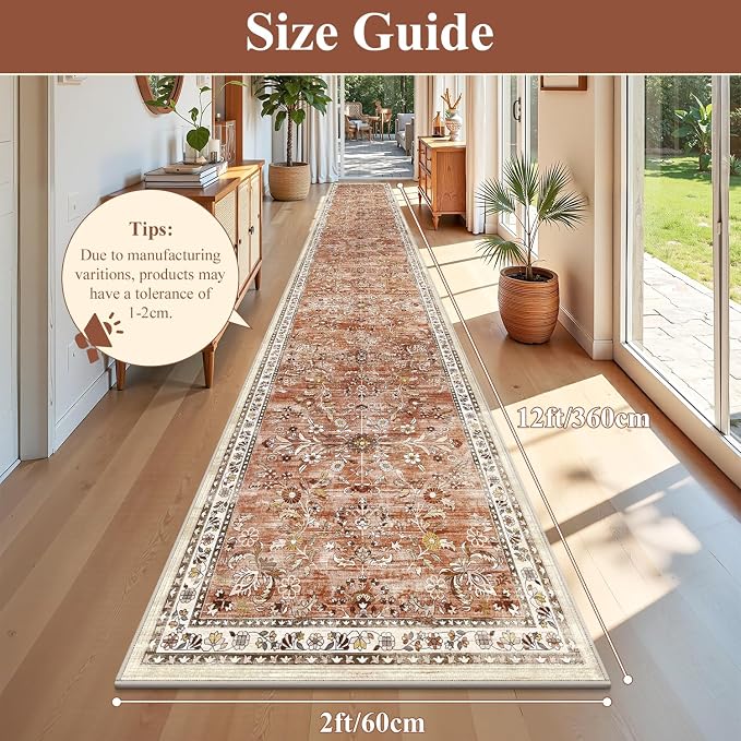 Yamaziot Washable Runner Rug 2x12 – Floral Non Slip Boho Hallway Runner Rug - Image 2