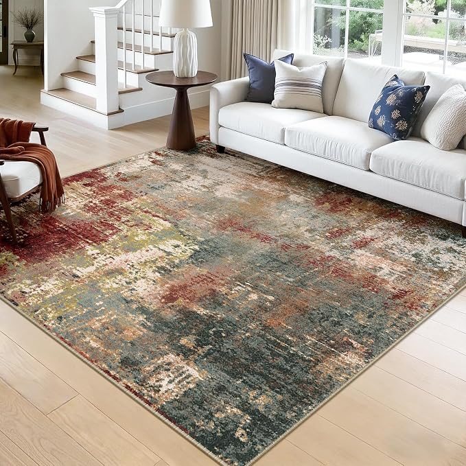 RELEANY Washable Area Rugs Square 8ft Non-Slip Modern Abstract Soft by RELEANY